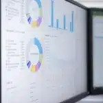 Gráficos financieros y datos estadísticos sobre un escritorio, números y cifras borrosas