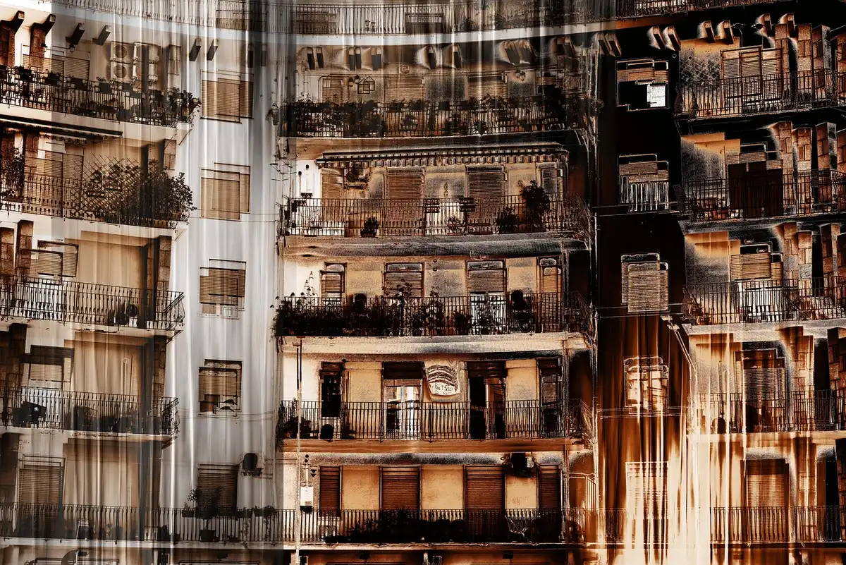 Edificios residenciales y viviendas precarias que ilustran el déficit habitacional en la ciudad